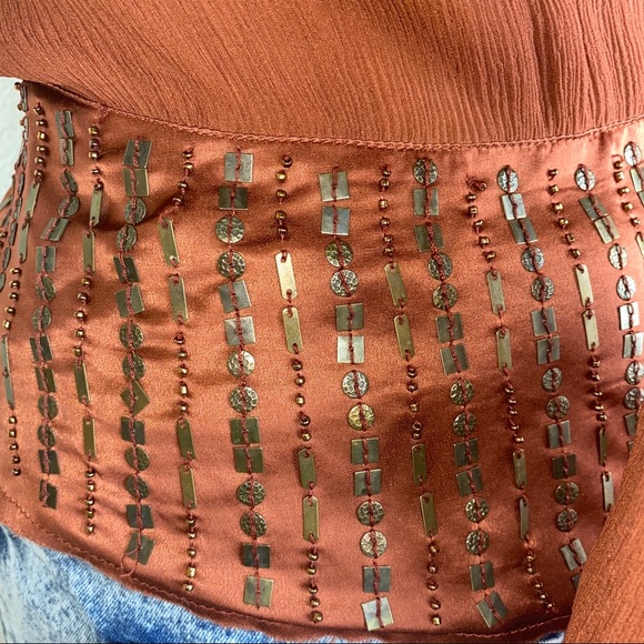 Walter Baker 100% Silk Metal Sequin Embellished Wrap Vest Blouse Top - Picture 6 of 8